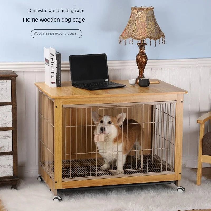 Wooden Indoor Pet Crate with Toilet, Medium Shiba Inu Dog Pen, Baby Playpen