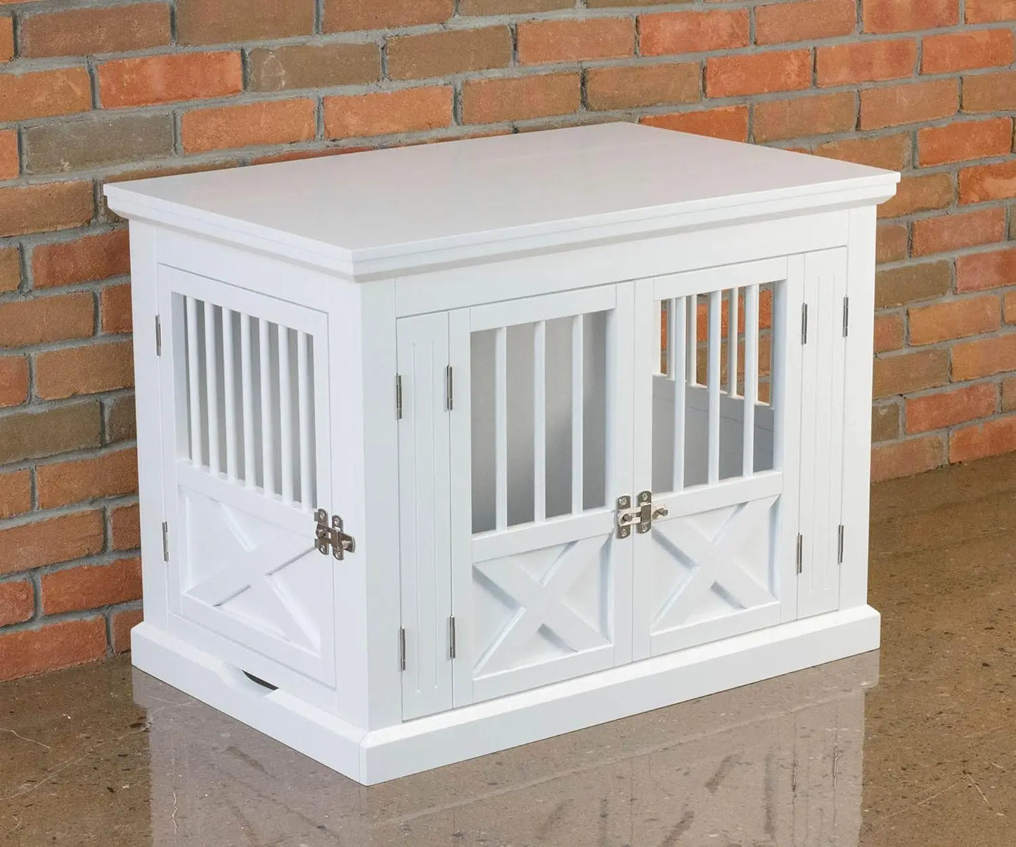 Triple Door Pet Crate for Medium Dog Wooden Dog Kennel Dog Cage White