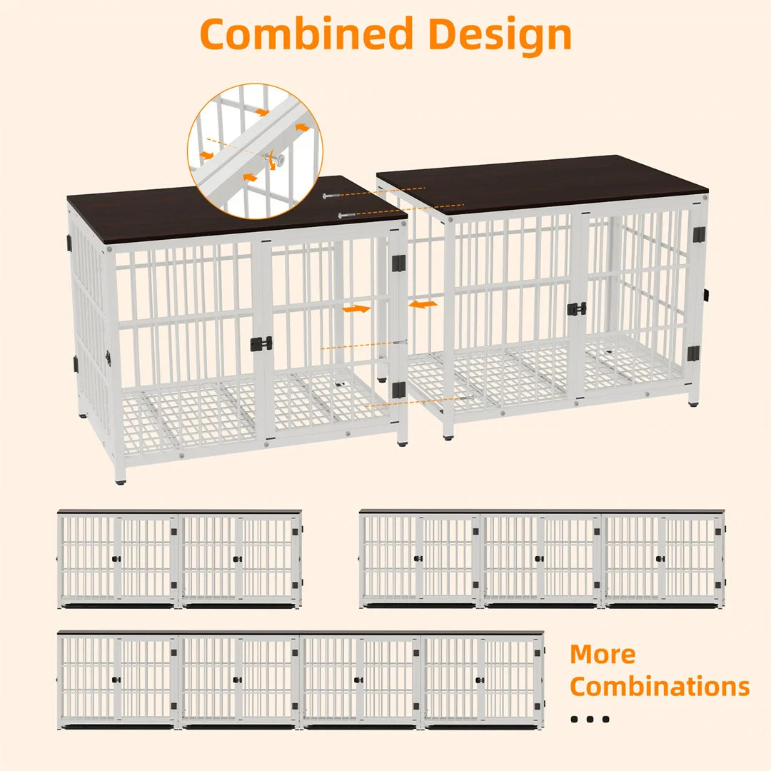 Dog Crate Furniture White Pet Kennel Black Cage End Table with Three Doors and Removable Tray, for Small Medium Large Dogs