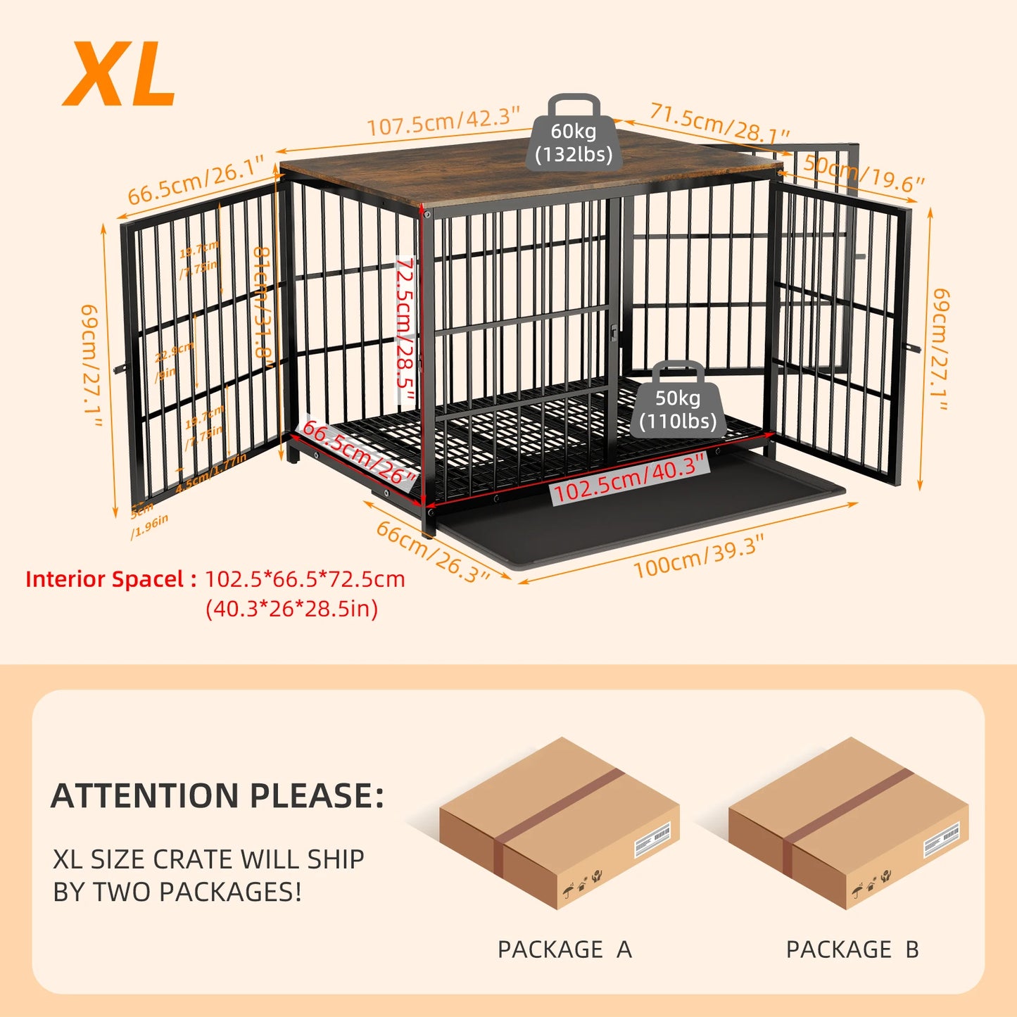 Dog crate doubles as an end table and has three doors and a removable tray.