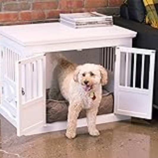 Triple Door Pet Crate for Medium Dog Wooden Dog Kennel Dog Cage White